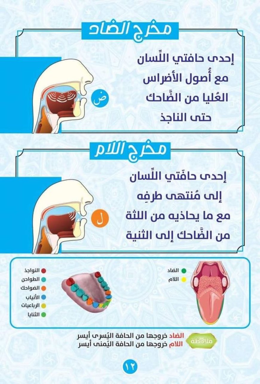 اللسان (10 مخارج - 18 حرفًا)